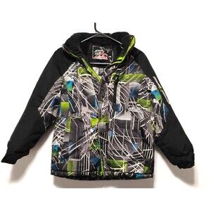 Boys Hooded Winter Coat Ski Jacket Blue Green Size Medium 10/12 Warm Outerwear